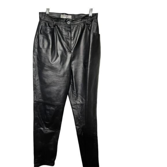 Vintage Tower Hill 80's Women's Leather Pants Straight High Waist Black Size 8